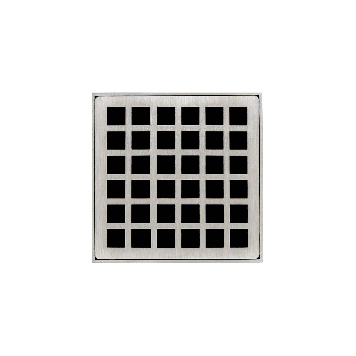 INFINITY DRAIN QDB 4-A SS QD 4 4" x 4" QDB 4 Complete Kit with Squares Pattern Decorative Plate in Satin Stainless with ABS Bonded Flange Drain Body, 2", 3" and 4" Outlet