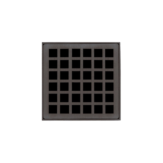 INFINITY DRAIN QDB 4-P ORB QD 4 4" x 4" QDB 4 Complete Kit with Squares Pattern Decorative Plate in Oil Rubbed Bronze with PVC Bonded Flange Drain Body, 2", 3" and 4" Outlet