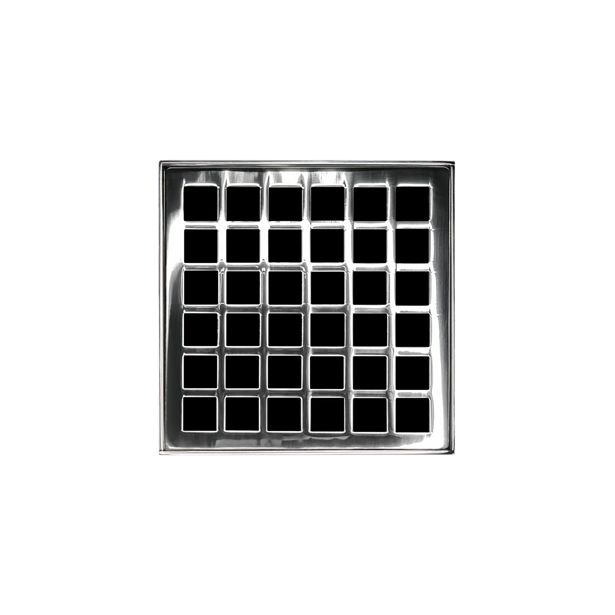 INFINITY DRAIN QDB 4-P PS QD 4 4" x 4" QDB 4 Complete Kit with Squares Pattern Decorative Plate in Polished Stainless with PVC Bonded Flange Drain Body, 2", 3" and 4" Outlet