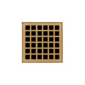 INFINITY DRAIN QDB 4-S PB QD 4 4" x 4" QDB 4 Complete Kit with Squares Pattern Decorative Plate in Polished Brass with Stainless Steel Bonded Flange Drain Body, 2" No Hub Outlet