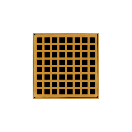 INFINITY DRAIN QDB 5-S PG QD 5 5" x 5" QDB 5 Complete Kit with Squares Pattern Decorative Plate in Polished Gold with Stainless Steel Bonded Flange Drain Body, 2" No Hub Outlet