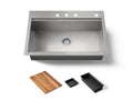 KOHLER K-RH23374-4PC-NA Lyric Workstation 33" Top-/Undermount Single-Bowl Kitchen Sink - Stainless Steel