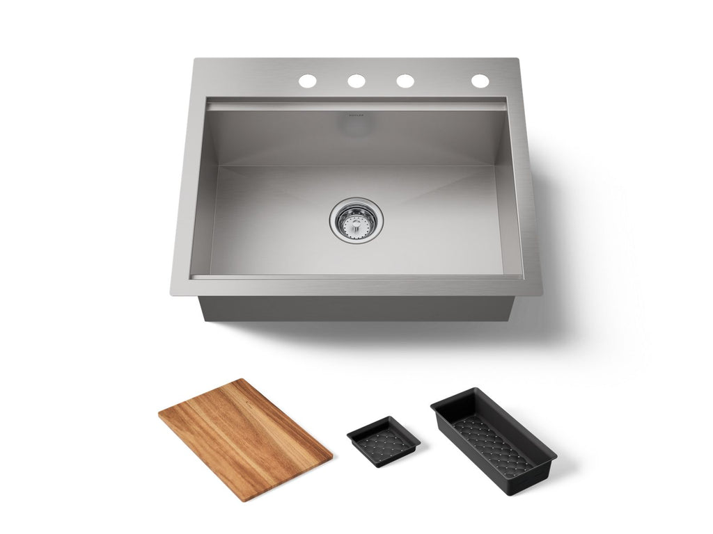KOHLER K-RH23375-4PC-NA Lyric Workstation 27" Top-/Undermount Single-Bowl Kitchen Sink - Stainless Steel