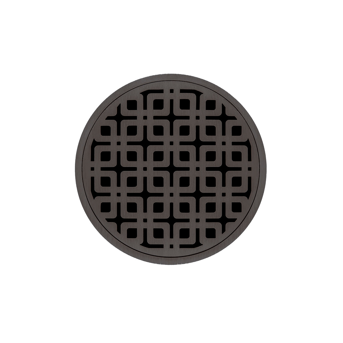 INFINITY DRAIN RKD 5-2I ORB RKD 5 5" Round RKD 5 Complete Kit with Link Pattern Decorative Plate in Oil Rubbed Bronze with Cast Iron Drain Body, 2" Outlet