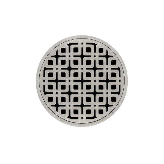 INFINITY DRAIN RKD 5-2P SS RKD 5 5" Round RKD 5 Complete Kit with Link Pattern Decorative Plate in Satin Stainless with PVC Drain Body, 2" Outlet