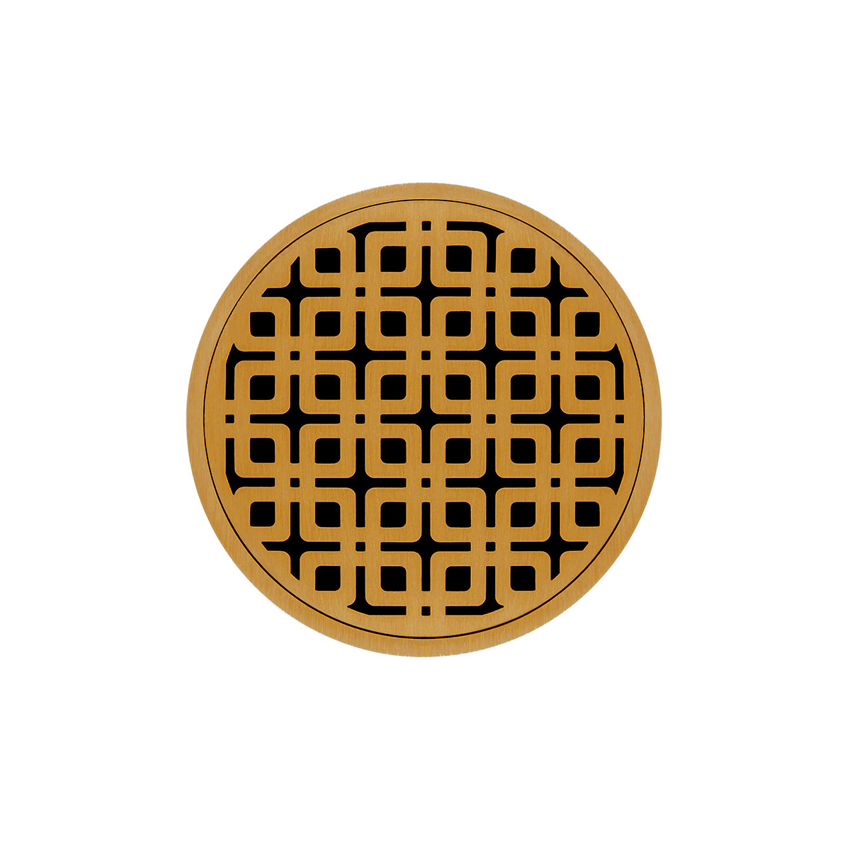 INFINITY DRAIN RKD 5-3P PG RKD 5 5" Round RKD 5 High Flow Complete Kit with Link Pattern Decorative Plate in Polished Gold with PVC Drain Body, 3" Outlet