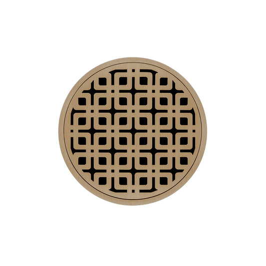 INFINITY DRAIN RKDB 5-A SC RKD 5 5" Round RKDB 5 Complete Kit with Link Pattern Decorative Plate in Satin Champagne with ABS Bonded Flange Drain Body, 2", 3" and 4" Outlet
