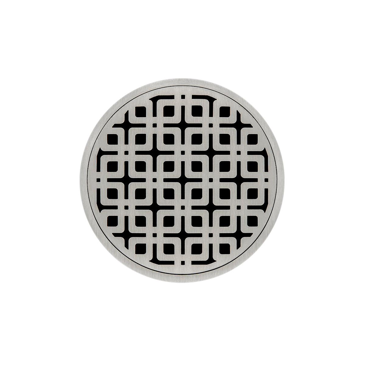 INFINITY DRAIN RKDB 5-A SS RKD 5 5" Round RKDB 5 Complete Kit with Link Pattern Decorative Plate in Satin Stainless with ABS Bonded Flange Drain Body, 2", 3" and 4" Outlet