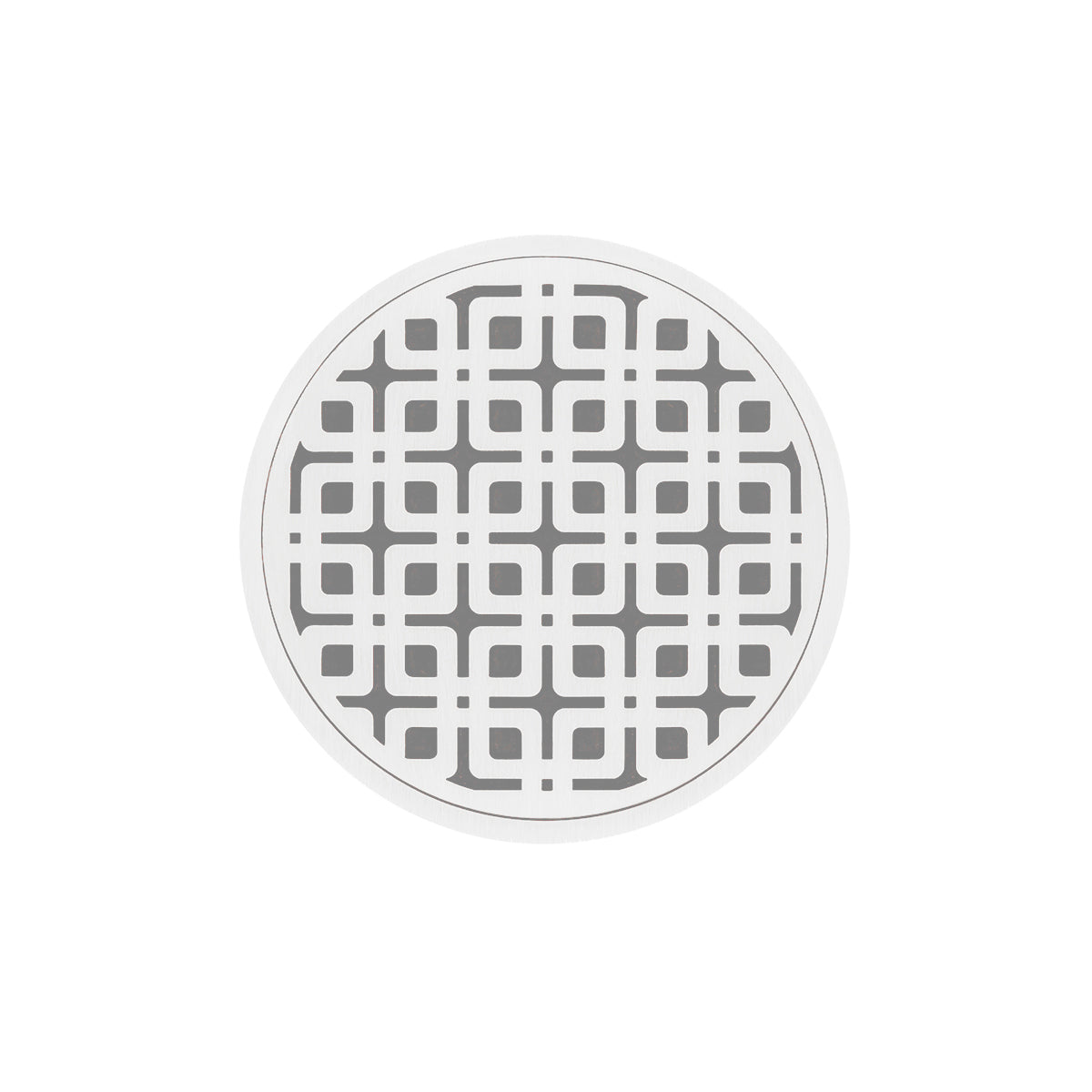 INFINITY DRAIN RKDB 5-P MW RKD 5 5" Round RKDB 5 Complete Kit with Link Pattern Decorative Plate in Matte White with PVC Bonded Flange Drain Body, 2", 3" and 4" Outlet