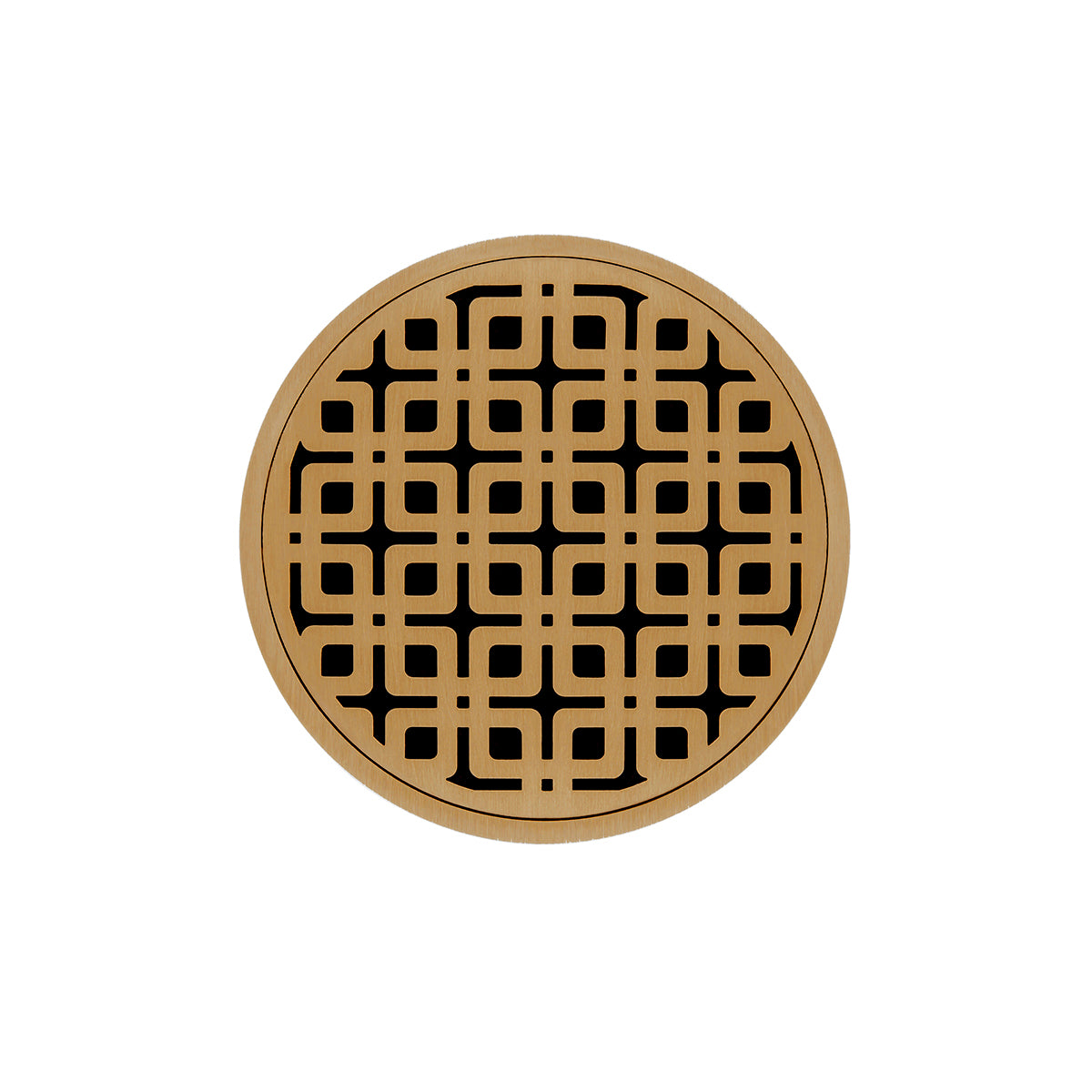 INFINITY DRAIN RKDB 5-P PB RKD 5 5" Round RKDB 5 Complete Kit with Link Pattern Decorative Plate in Polished Brass with PVC Bonded Flange Drain Body, 2", 3" and 4" Outlet