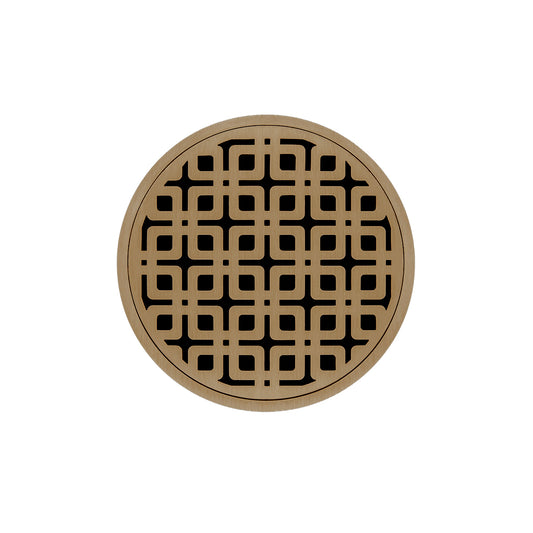 INFINITY DRAIN RKDB 5-S SB RKD 5 5" Round RKDB 5 Complete Kit with Link Pattern Decorative Plate in Satin Bronze with Stainless Steel Bonded Flange Drain Body, 2" No Hub Outlet