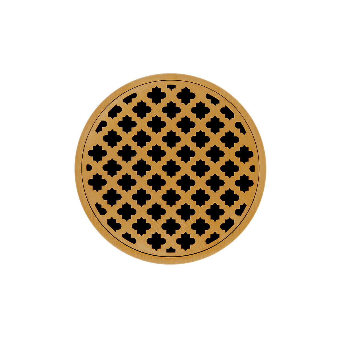 INFINITY DRAIN RM 5 PG RMD 5 5" Round Strainer with Moor Pattern Decorative Plate and 2" Throat in Polished Gold for RMD 5