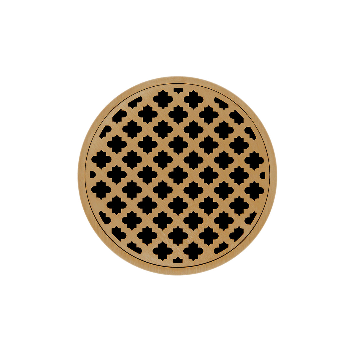 INFINITY DRAIN RMD 5-2A PB RMD 5 5" Round RMD 5 Complete Kit with Moor Pattern Decorative Plate in Polished Brass with ABS Drain Body, 2" Outlet
