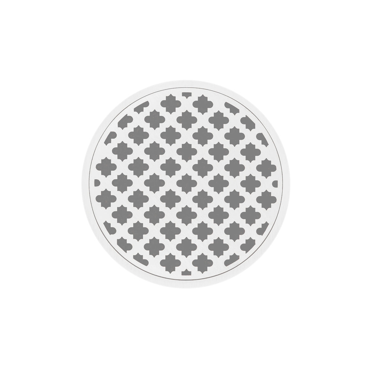 INFINITY DRAIN RMD 5-2H MW RMD 5 5" Round RMD 5 Complete Kit with Moor Pattern Decorative Plate in Matte White with Cast Iron Drain Body for Hot Mop, 2" Outlet