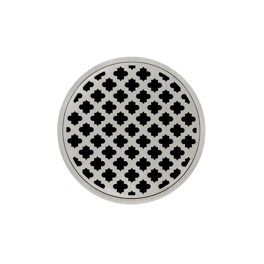 INFINITY DRAIN RMD 5-2H SS RMD 5 5" Round RMD 5 Complete Kit with Moor Pattern Decorative Plate in Satin Stainless with Cast Iron Drain Body for Hot Mop, 2" Outlet
