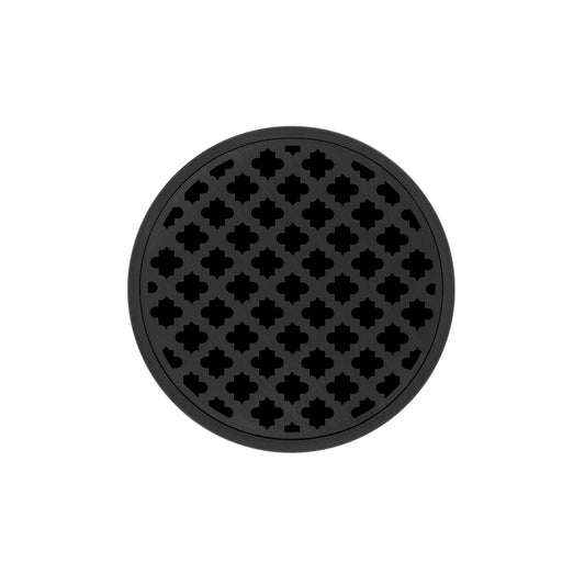 INFINITY DRAIN RMD 5-3A BK RMD 5 5" Round RMD 5 High Flow Complete Kit with Moor Pattern Decorative Plate in Matte Black with ABS Drain Body, 3" Outlet