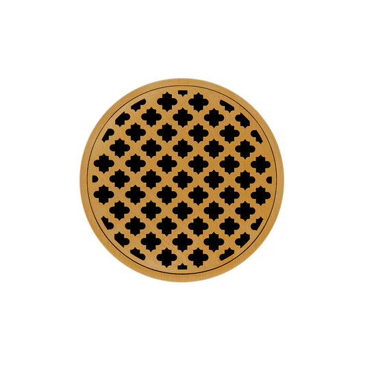INFINITY DRAIN RMD 5-3A PG RMD 5 5" Round RMD 5 High Flow Complete Kit with Moor Pattern Decorative Plate in Polished Gold with ABS Drain Body, 3" Outlet