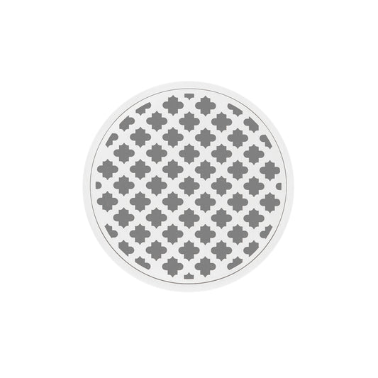 INFINITY DRAIN RMD 5-3I MW RMD 5 5" Round RMD 5 High Flow Complete Kit with Moor Pattern Decorative Plate in Matte White with Cast Iron Drain Body, 3" No-Hub Outlet