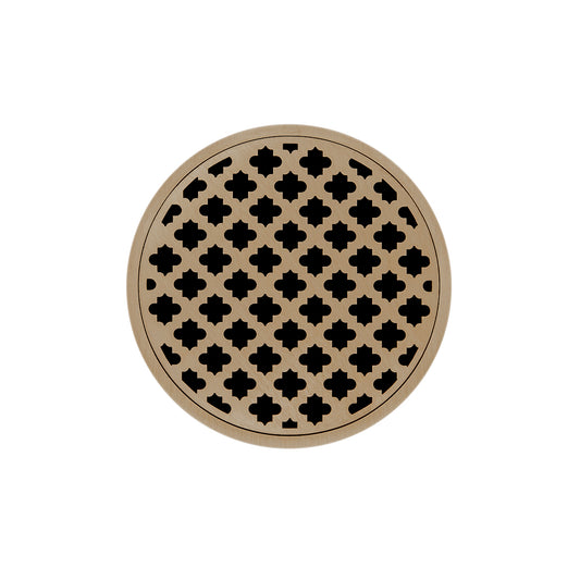 INFINITY DRAIN RMDB 5-A SC RMD 5 5" Round RMDB 5 Complete Kit with Moor Pattern Decorative Plate in Satin Champagne with ABS Bonded Flange Drain Body, 2", 3" and 4" Outlet