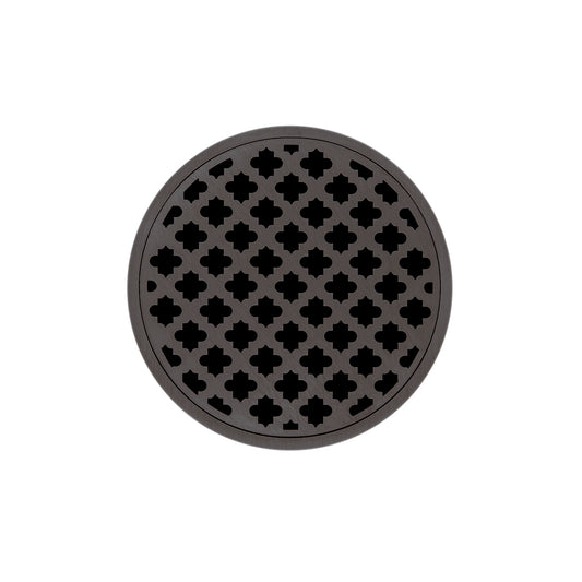 INFINITY DRAIN RMDB 5-S ORB RMD 5 5" Round RMDB 5 Complete Kit with Moor Pattern Decorative Plate in Oil Rubbed Bronze with Stainless Steel Bonded Flange Drain Body, 2" No Hub Outlet
