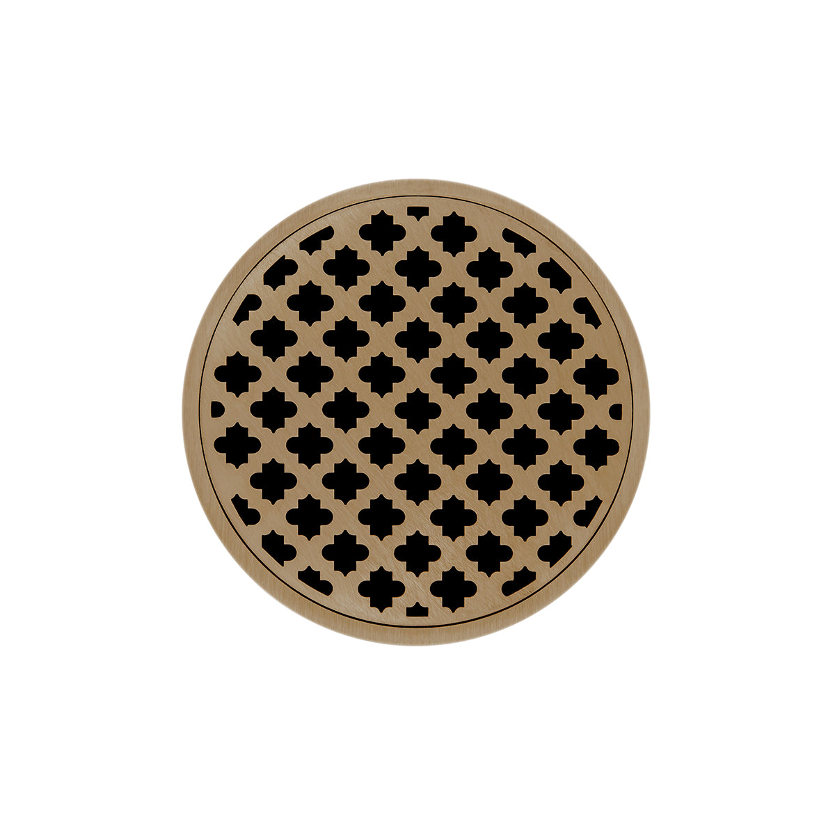 INFINITY DRAIN RMDB 5-S SB RMD 5 5" Round RMDB 5 Complete Kit with Moor Pattern Decorative Plate in Satin Bronze with Stainless Steel Bonded Flange Drain Body, 2" No Hub Outlet