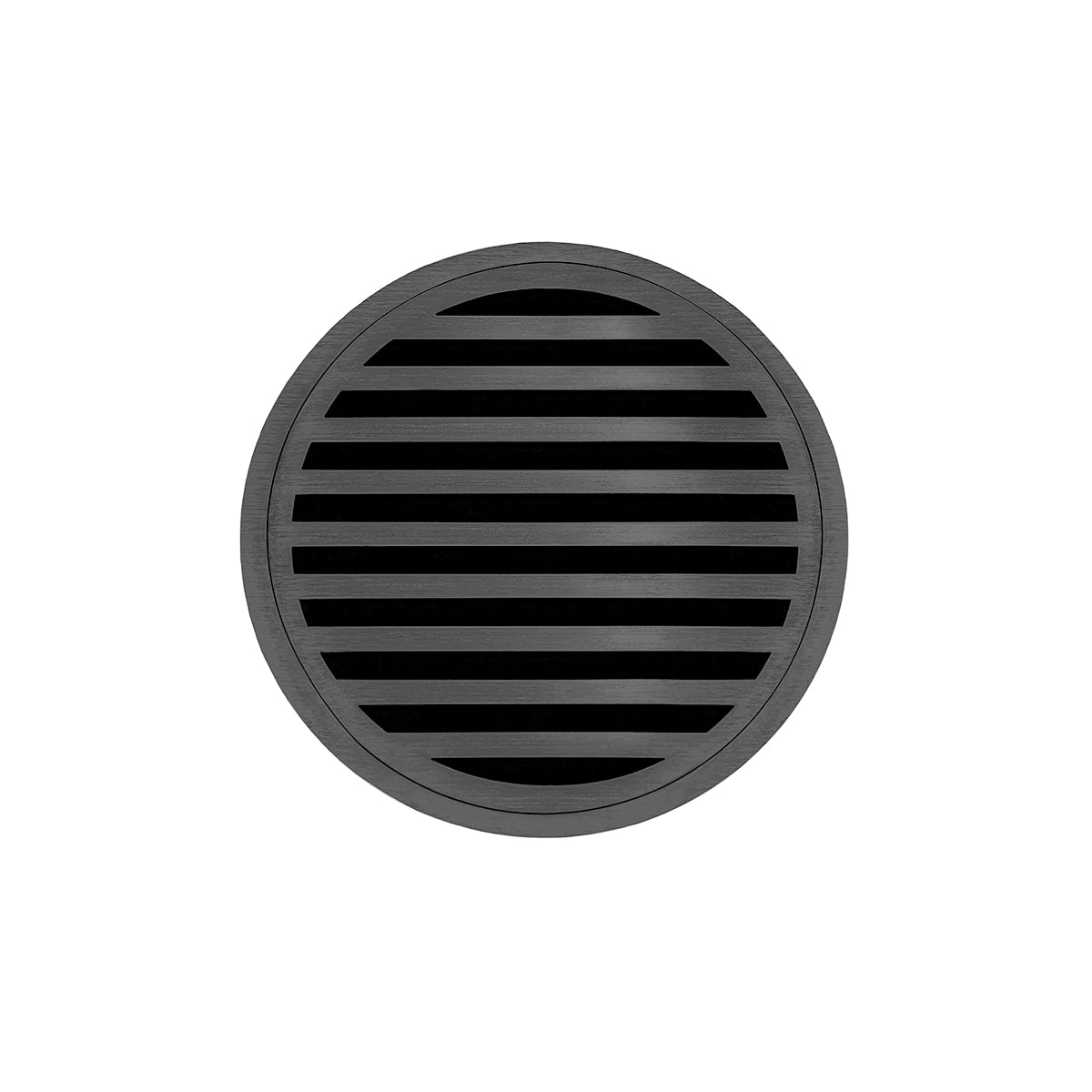 INFINITY DRAIN RN 5 GM RND 5 5" Round Strainer with Lines Pattern Decorative Plate and 2" Throat in Gunmetal for RND 5
