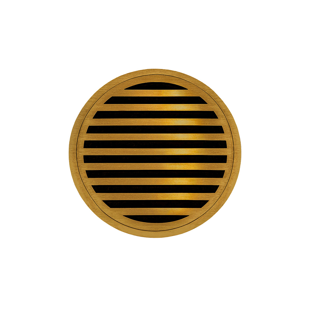 INFINITY DRAIN RN 5 PG RND 5 5" Round Strainer with Lines Pattern Decorative Plate and 2" Throat in Polished Gold for RND 5