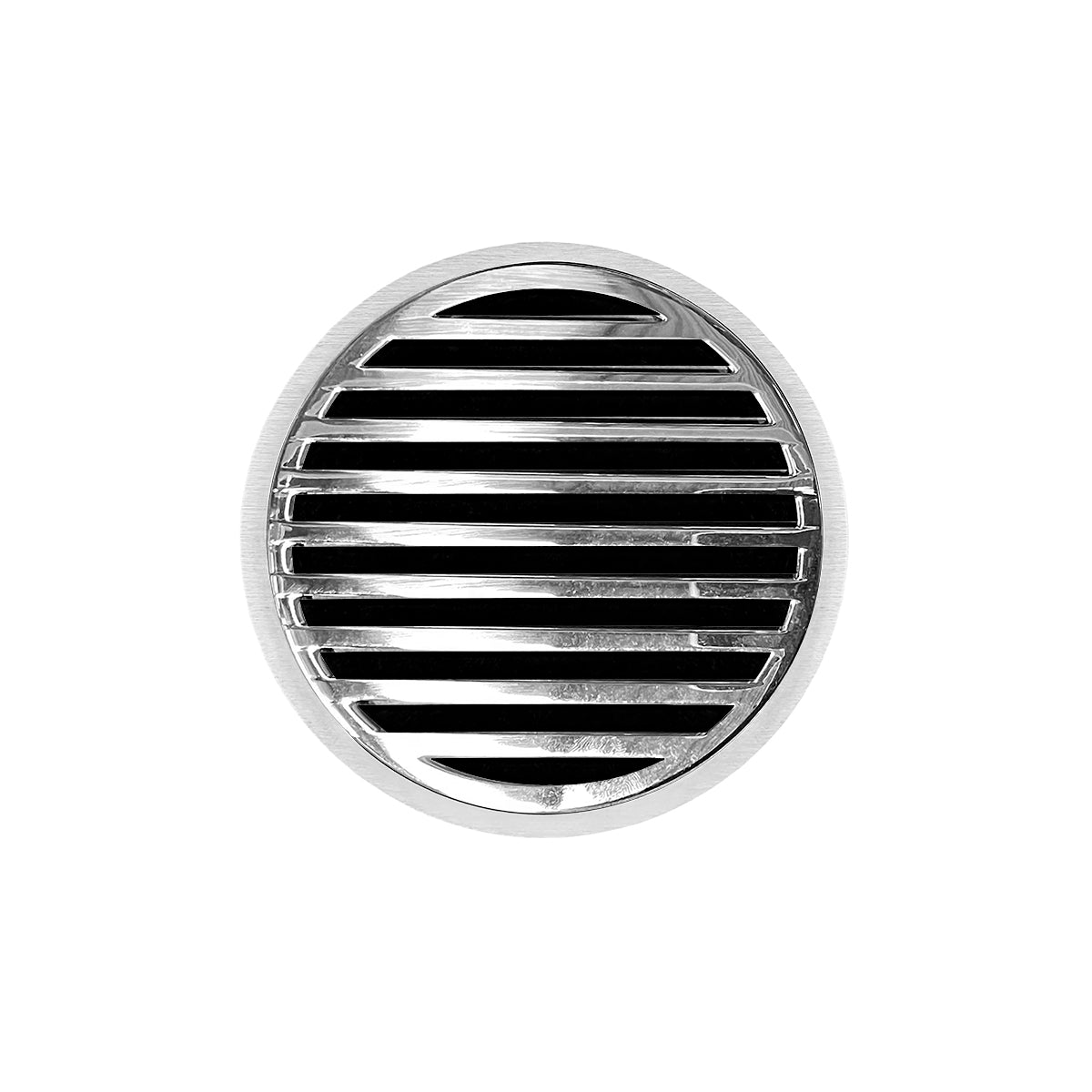 INFINITY DRAIN RN 5 PS RND 5 5" Round Strainer with Lines Pattern Decorative Plate and 2" Throat in Polished Stainless for RND 5