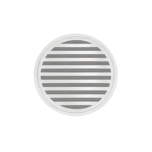 INFINITY DRAIN RND 5-2A MW RND 5 5" Round RND 5 Complete Kit with Lines Pattern Decorative Plate in Matte White with ABS Drain Body, 2" Outlet