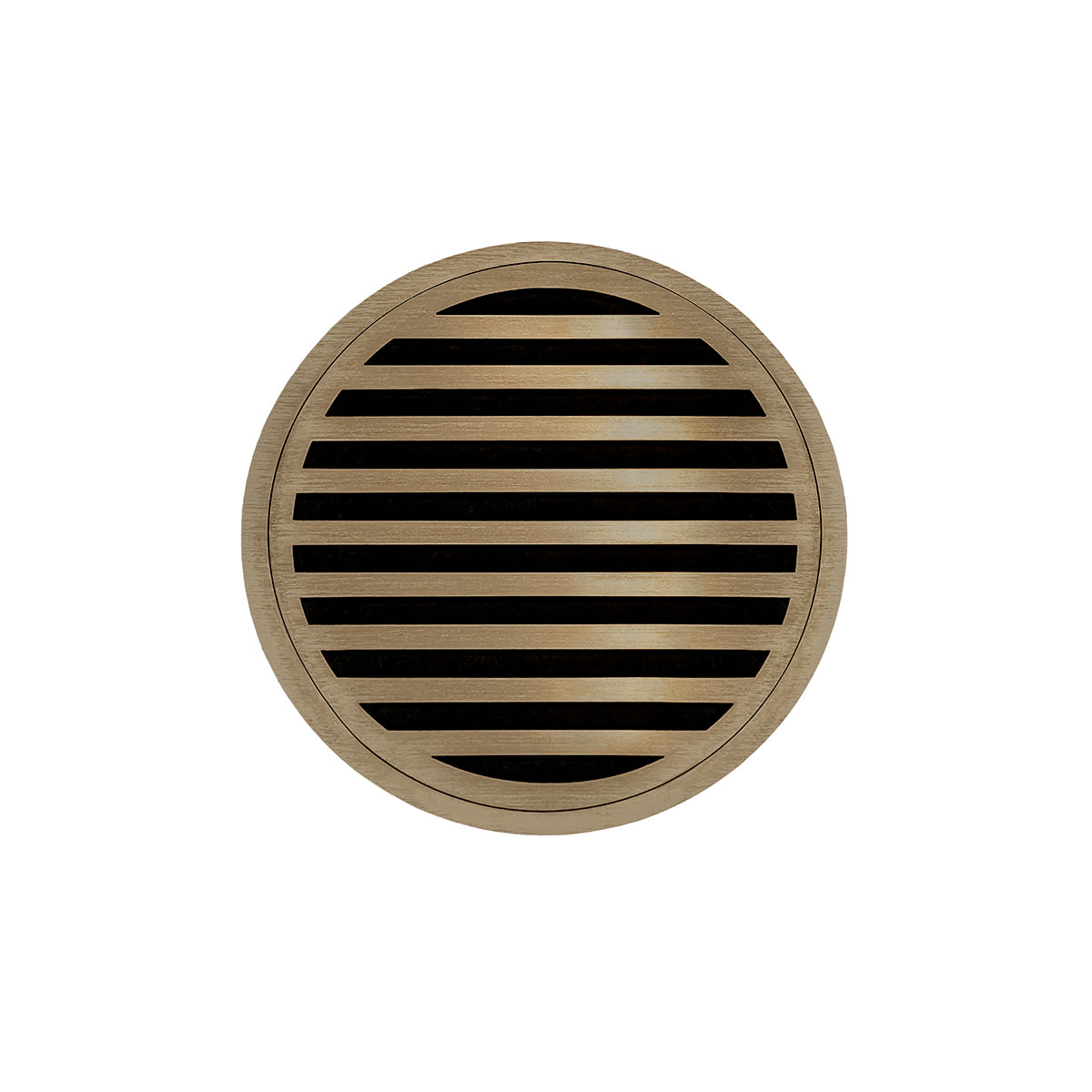 INFINITY DRAIN RND 5-2H SC RND 5 5" Round RND 5 Complete Kit with Lines Pattern Decorative Plate in Satin Champagne with Cast Iron Drain Body for Hot Mop, 2" Outlet