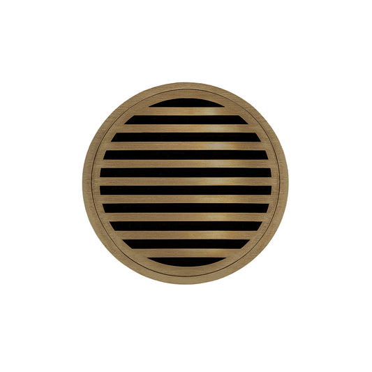 INFINITY DRAIN RND 5-2I SB RND 5 5" Round RND 5 Complete Kit with Lines Pattern Decorative Plate in Satin Bronze with Cast Iron Drain Body, 2" Outlet