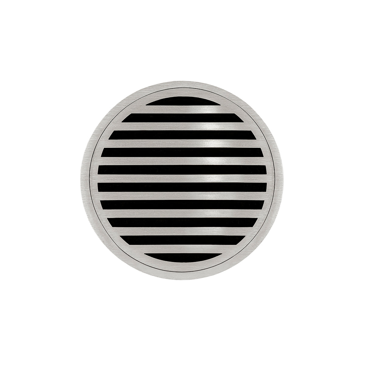 INFINITY DRAIN RND 5-3I SS RND 5 5" Round RND 5 High Flow Complete Kit with Lines Pattern Decorative Plate in Satin Stainless with Cast Iron Drain Body, 3" No-Hub Outlet
