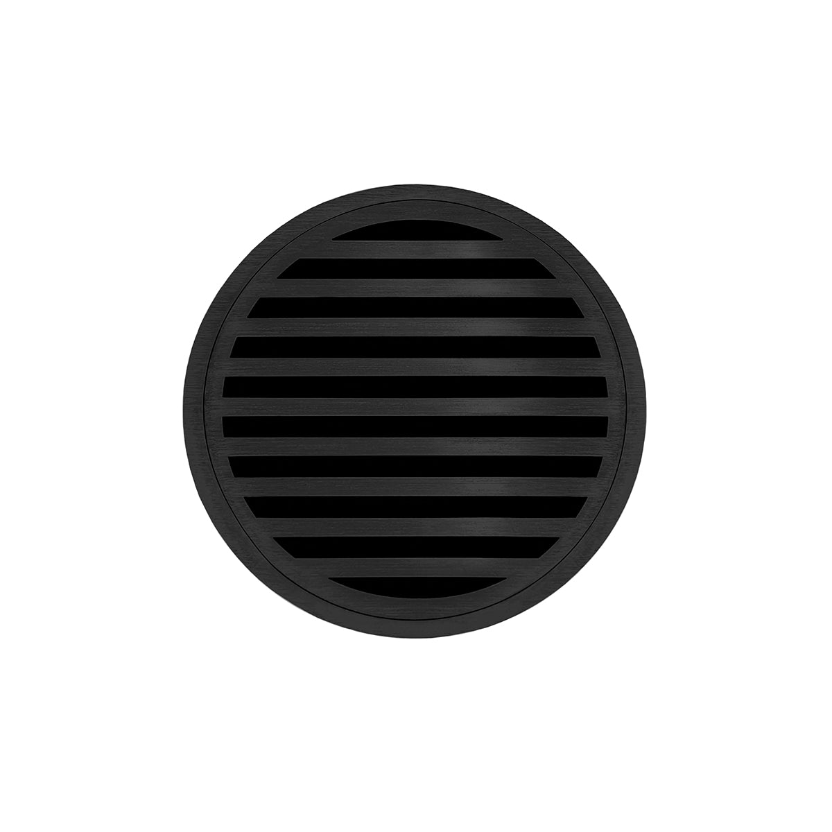 INFINITY DRAIN RNDB 5-A BK RND 5 5" Round RNDB 5 Complete Kit with Lines Pattern Decorative Plate in Matte Black with ABS Bonded Flange Drain Body, 2", 3" and 4" Outlet