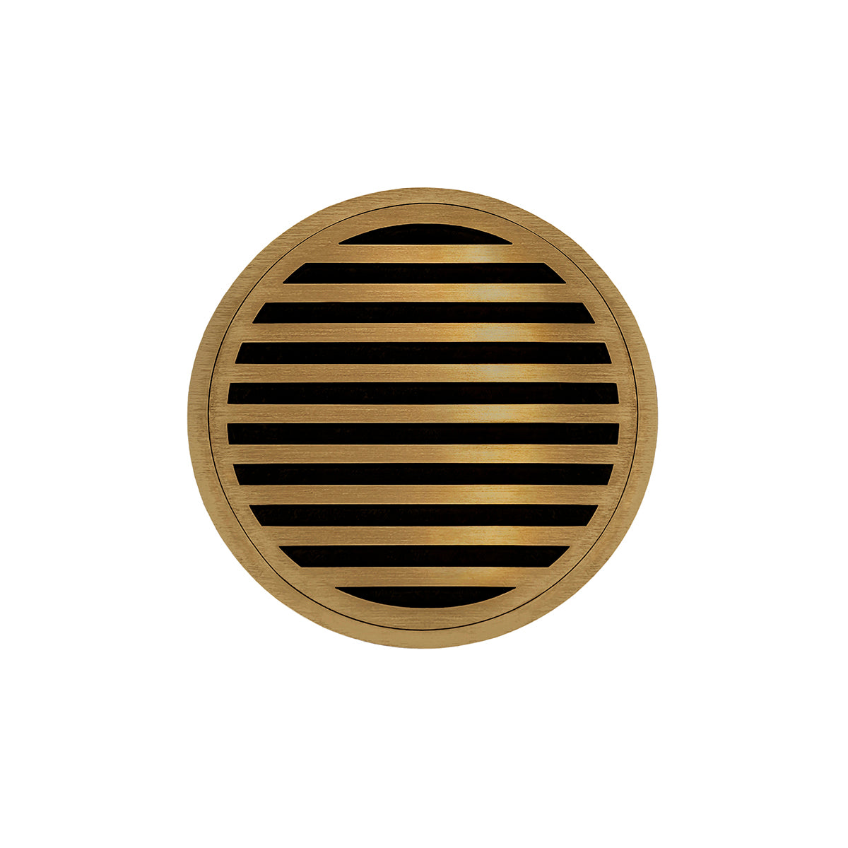 INFINITY DRAIN RNDB 5-A PB RND 5 5" Round RNDB 5 Complete Kit with Lines Pattern Decorative Plate in Polished Brass with ABS Bonded Flange Drain Body, 2", 3" and 4" Outlet