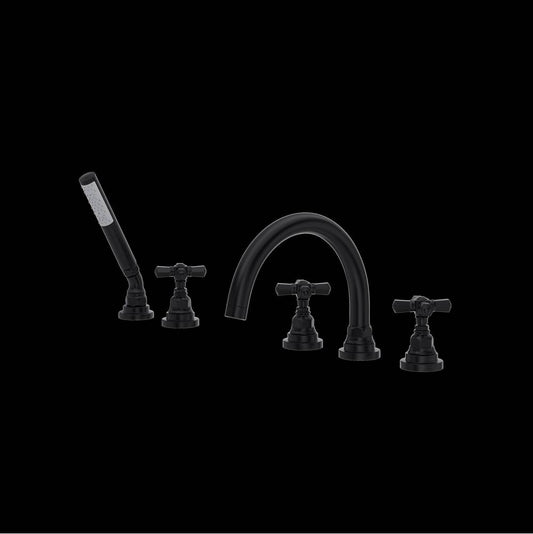 ROHL A2314XMMB San Giovanni 5-Hole Deck Mount Tub Filler In Matte Black