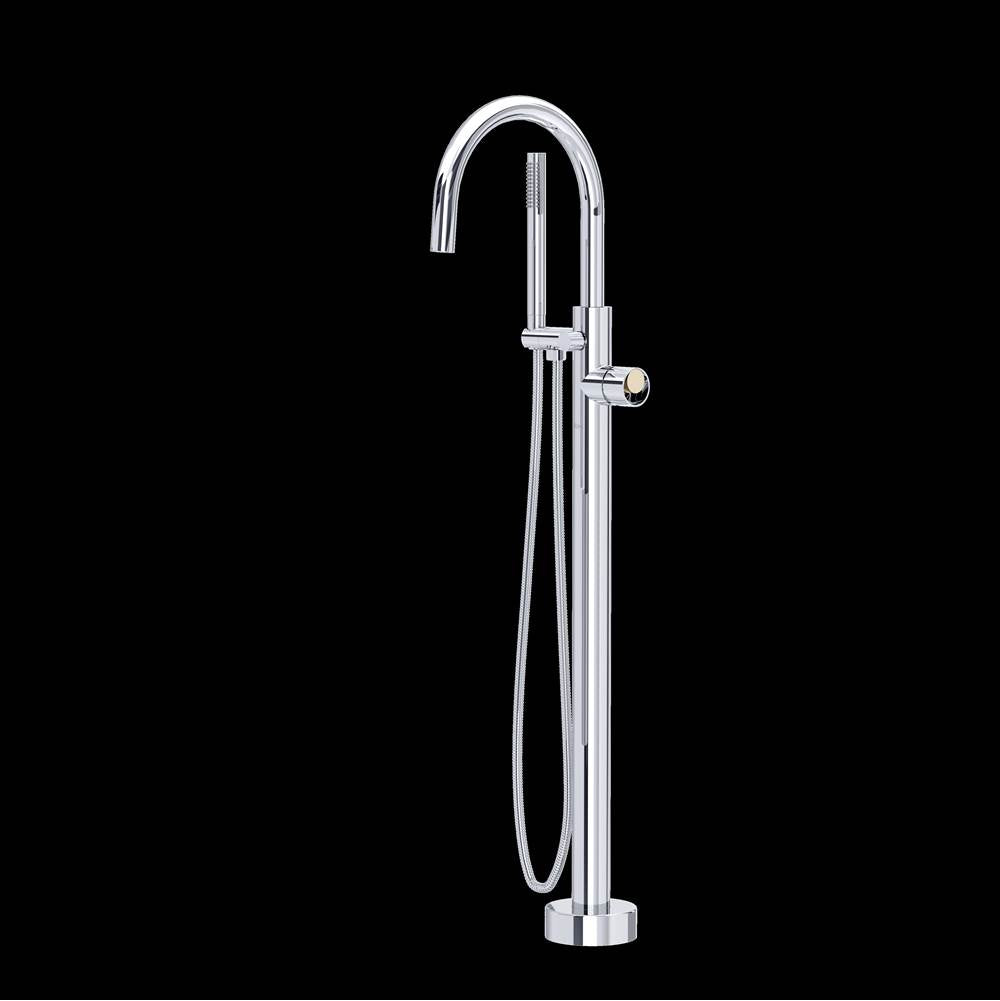 ROHL TEC06HF1IWPCN Eclissi Single Hole Floor Mount Tub Filler Trim With C-Spout In Polished Chrome/Satin Nickel