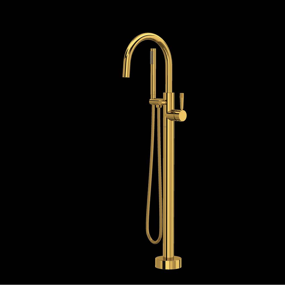 ROHL TMB06HF1LMULB Knurled Single Hole Floor Mount Tub Filler Trim In Unlacquered Brass