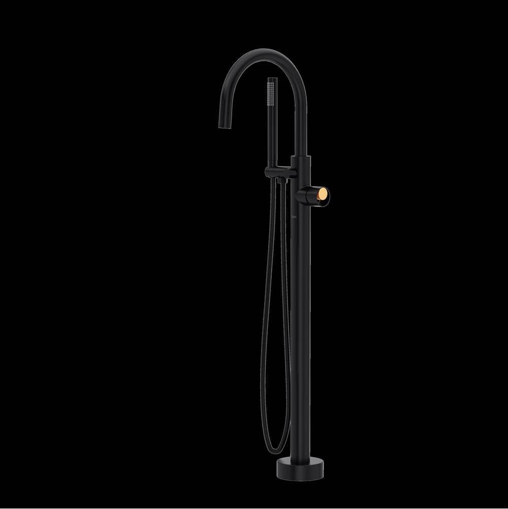 ROHL TEC06HF1IWMBG Eclissi Single Hole Floor Mount Tub Filler Trim With C-Spout In Matte Black/Satin Gold