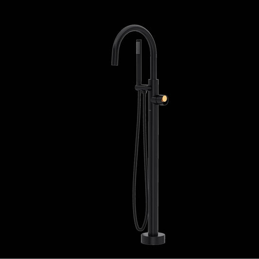 ROHL TEC06HF1IWMBG Eclissi Single Hole Floor Mount Tub Filler Trim With C-Spout In Matte Black/Satin Gold