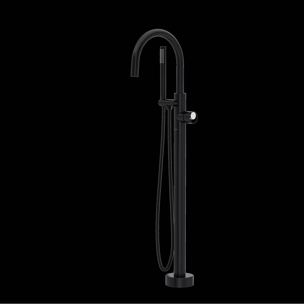 ROHL TEC06HF1IWMBC Eclissi Single Hole Floor Mount Tub Filler Trim With C-Spout In Matte Black/Polished Chrome
