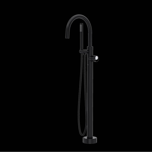 ROHL TEC06HF1IWMBC Eclissi Single Hole Floor Mount Tub Filler Trim With C-Spout In Matte Black/Polished Chrome