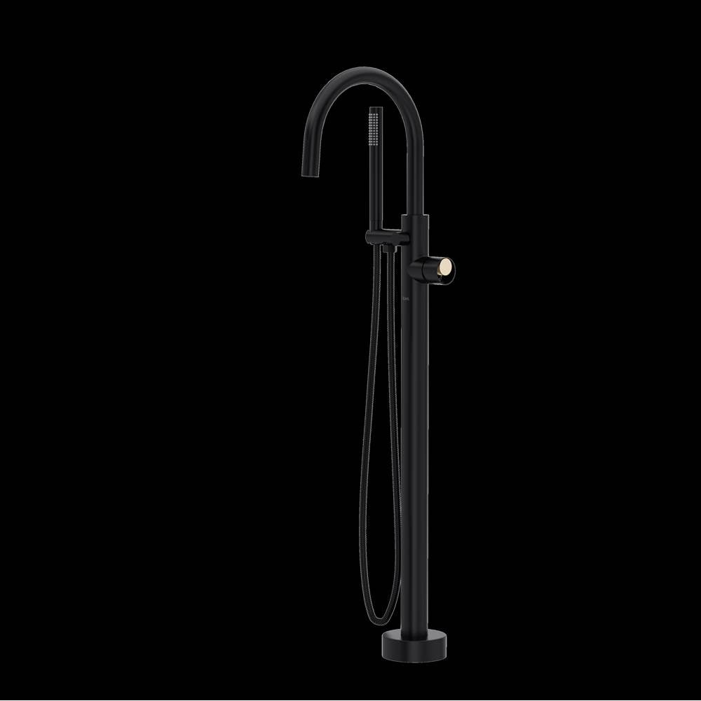 ROHL TEC06HF1IWMBN Eclissi Single Hole Floor Mount Tub Filler Trim With C-Spout In Matte Black/Satin Nickel