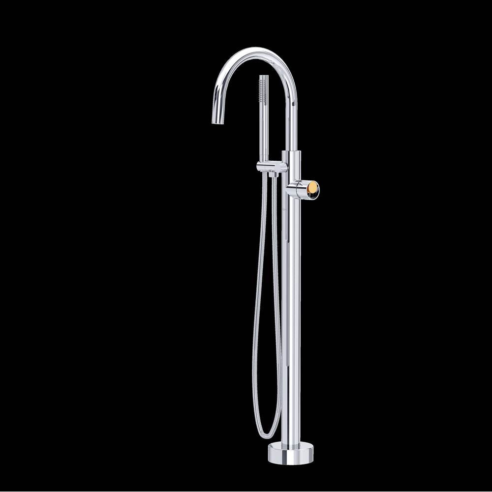 ROHL TEC06HF1IWPCG Eclissi Single Hole Floor Mount Tub Filler Trim With C-Spout In Polished Chrome/Satin Gold