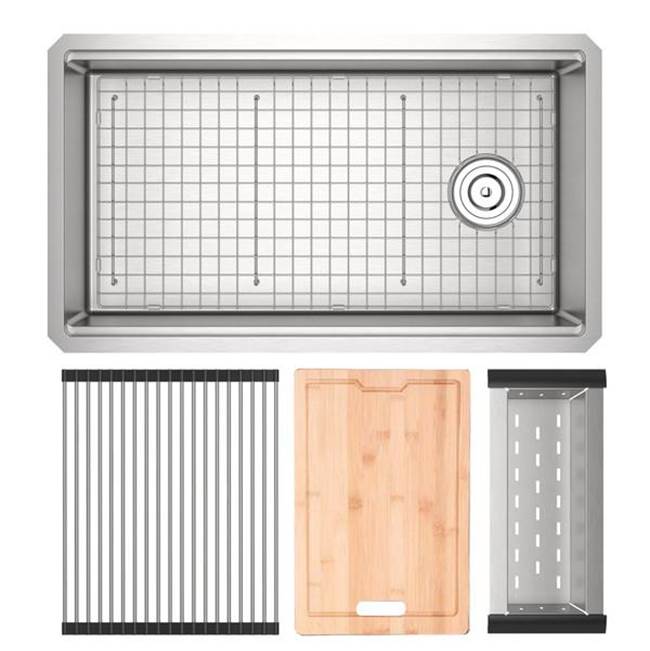 ROHL RUWUM3319WSSB Culinario 33" Stainless Steel Chef/Workstation Sink With Accessories In Brushed Stainless Steel