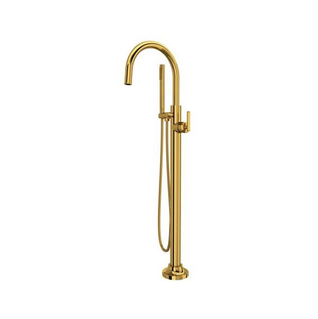 ROHL TAP05HF1LMULB Apothecary Single Hole Floor Mount Tub Filler Trim In Unlacquered Brass