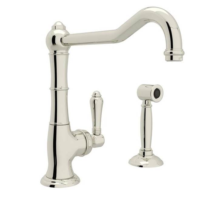 ROHL A3650/11LMWSPN-2 Acqui Extended Spout Kitchen Faucet With Side Spray In Polished Nickel