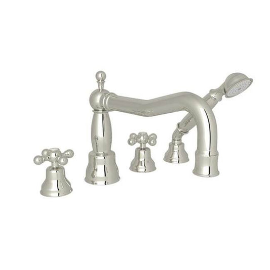 ROHL AC262X-PN Arcana 4-Hole Deck Mount Tub Filler With Column Spout In Polished Nickel