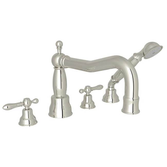 ROHL AC262LM-PN Arcana 4-Hole Deck Mount Tub Filler With Column Spout In Polished Nickel