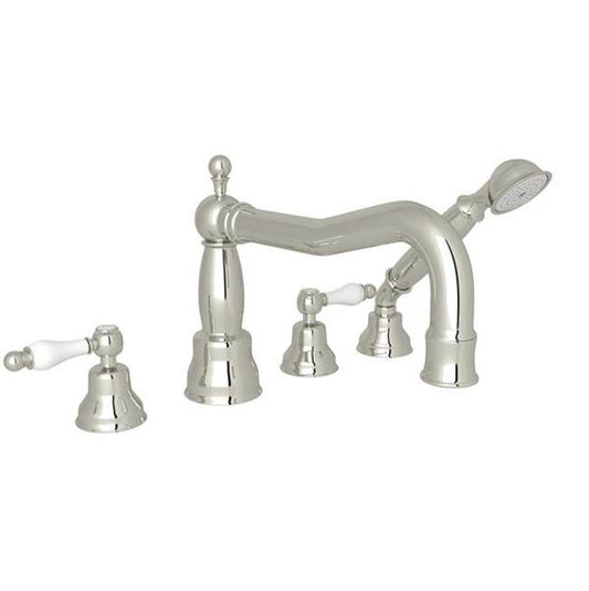 ROHL AC262OP-PN Arcana 4-Hole Deck Mount Tub Filler With Column Spout In Polished Nickel