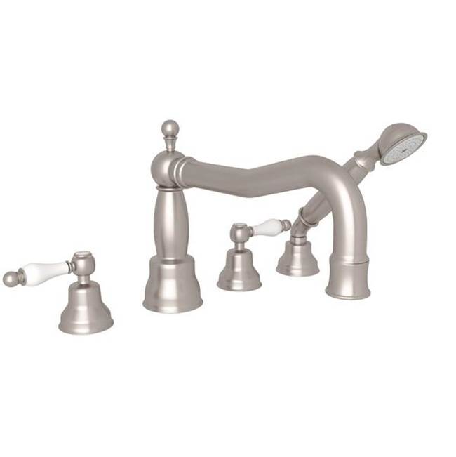 ROHL AC262OP-STN Arcana 4-Hole Deck Mount Tub Filler With Column Spout In Satin Nickel